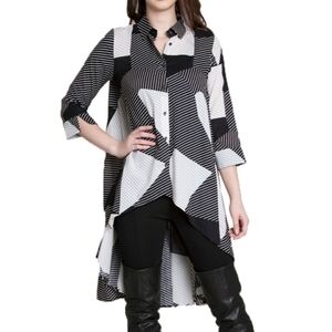 Italy Lagenlook Patritzia Luca Cotton Buttondow Geometric Striped Colorblock